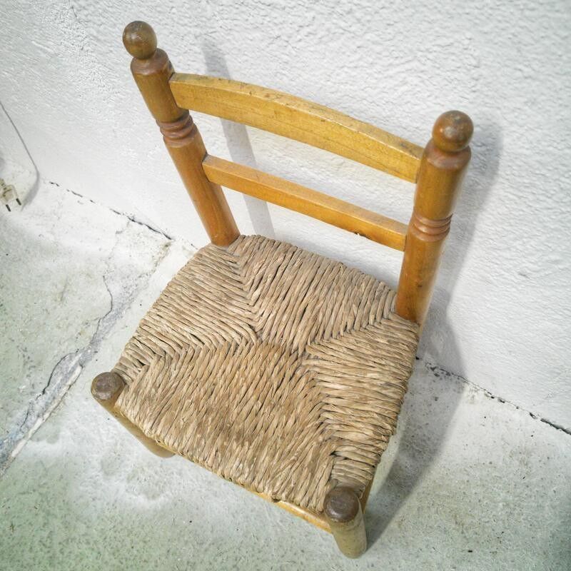 Chaise En Bois Rustique Avec Siège En Paille De Riz - Brute à Peindre - Style Campagne