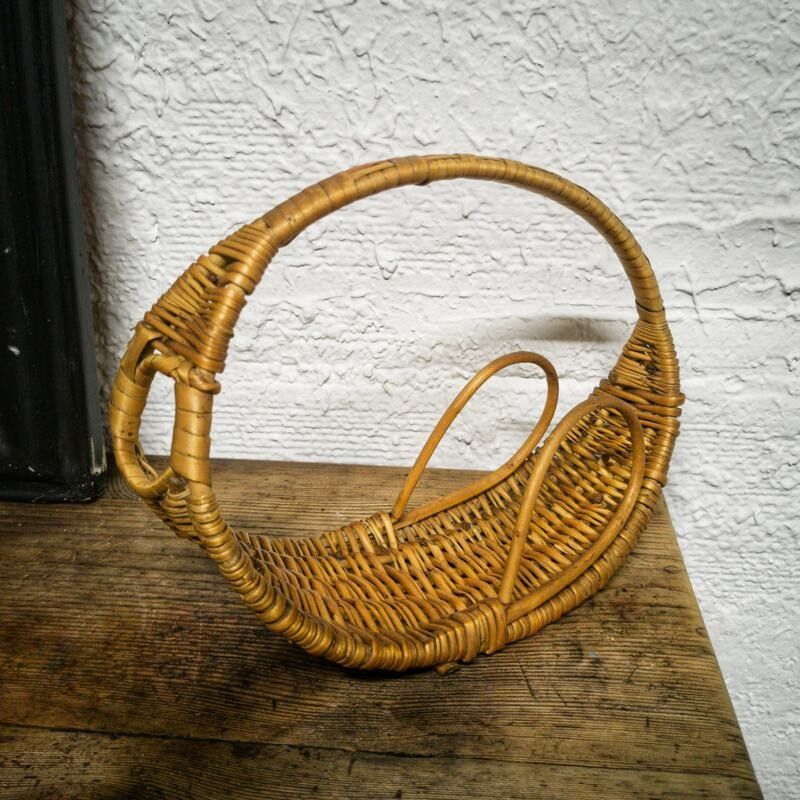RARE PANIER OSIER ancien porte Bouteille avec une anse haute