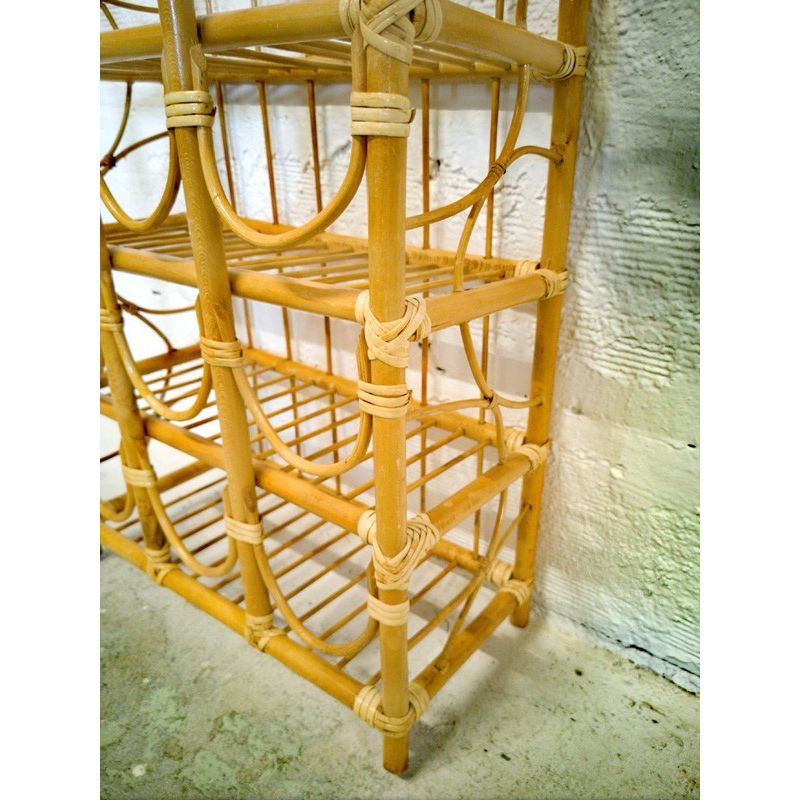 Panier porte bouteille en rotin bambou année 70
