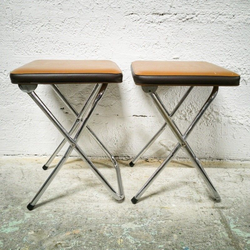 Paire De Tabourets Pliants Vintage – Camping / Pêche – Fabriqués En France