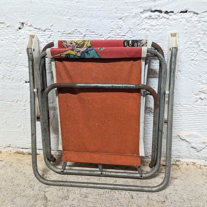 Chaise pliante vintage en métal et tissu rouge pour enfants, chaise de plage France - France