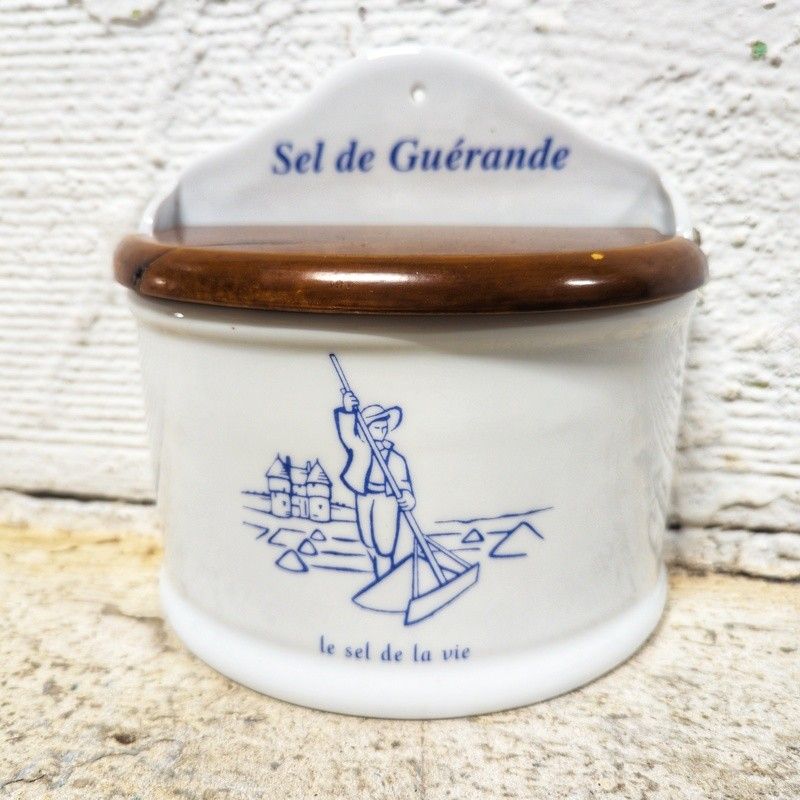 Pot à sel en céramique, couvercle rabattable en bambou, boîte à sel
