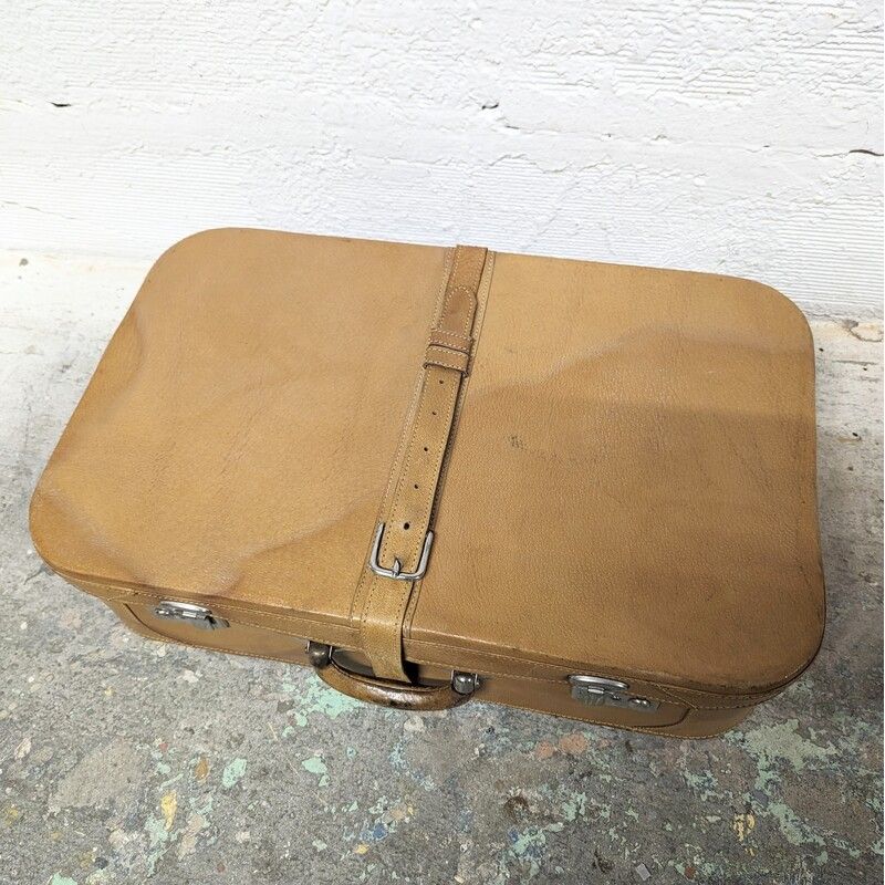 Valise Vintage Simili Cuir Camel - Rétro Camping Bagage - Occasion