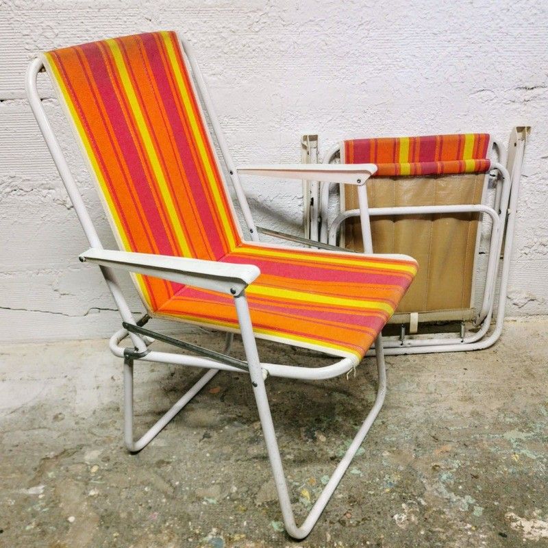 ANCIENNE CHAISE LONGUE de camping en toile pliante vintage EUR 59,90 - FR