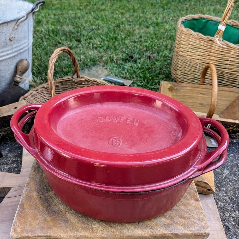 Cocotte En Fonte Cousances Doufeu 27cm – Vintage Made In France, Couleur Orange