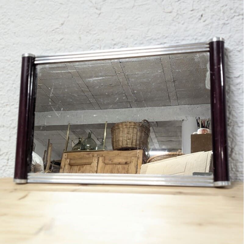 PLATEAU APÉRITIF ART déco miroir avec bois teinté et 4 coupelles en verre EUR 15,00 - FR
