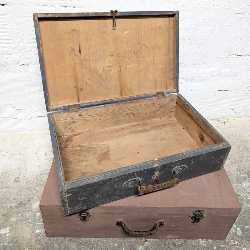 Valise En Bois Vintage – Coffre De Rangement Style Ancien – Décor – Noir/marron