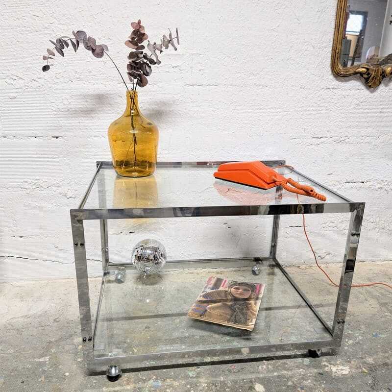 Table Basse Vintage Chrome & Verre | L'Atelier Imparfait