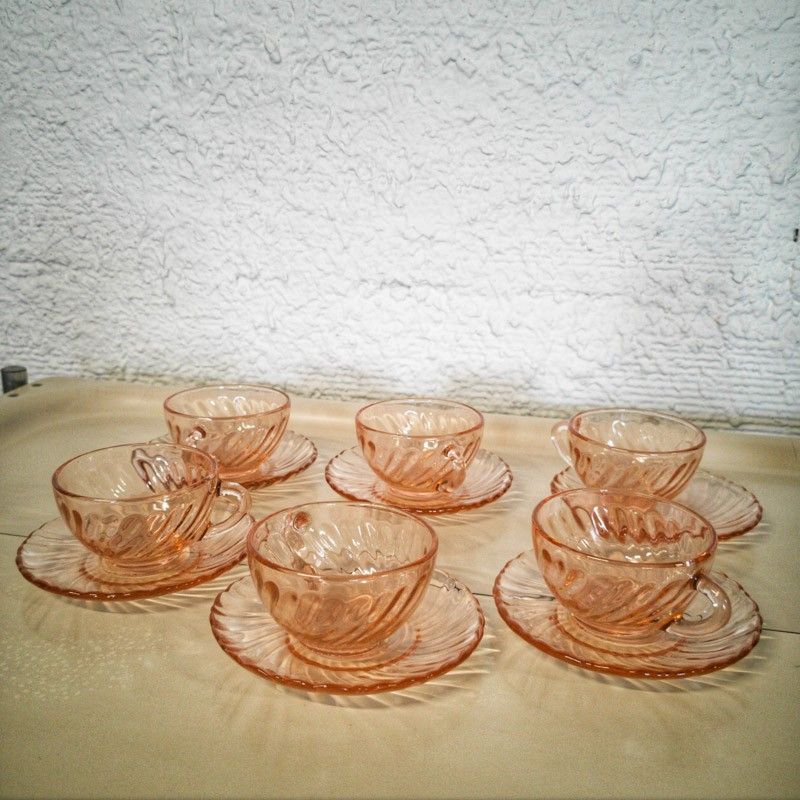 Service à Café Vintage Arcoroc 16 Pièces - Verre Trempé Fumé - Marron