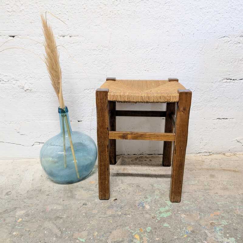 Tabouret Carré Bois & Paille | L'Atelier Imparfait