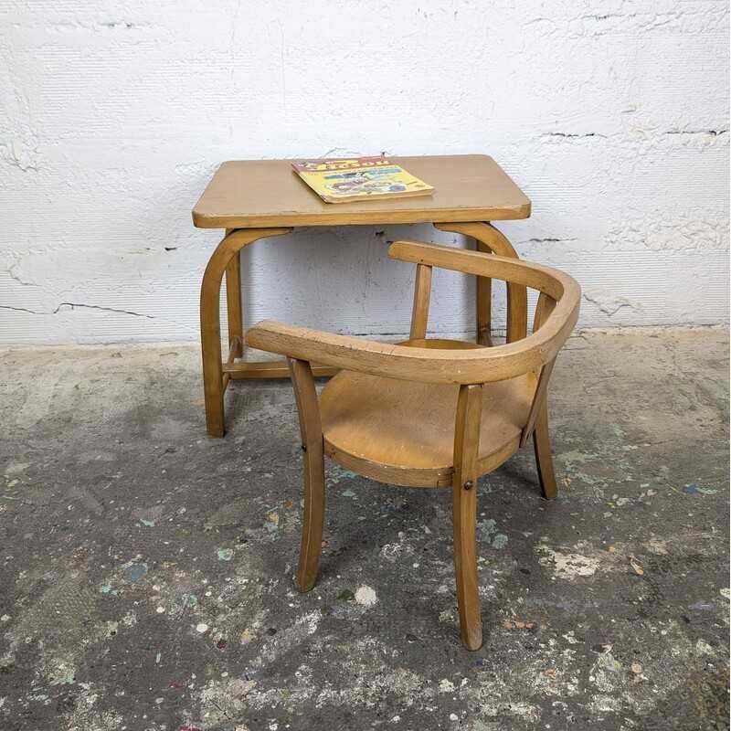 Ancienne table bureau d'enfant en bois courbé | L'Atelier Imparfait