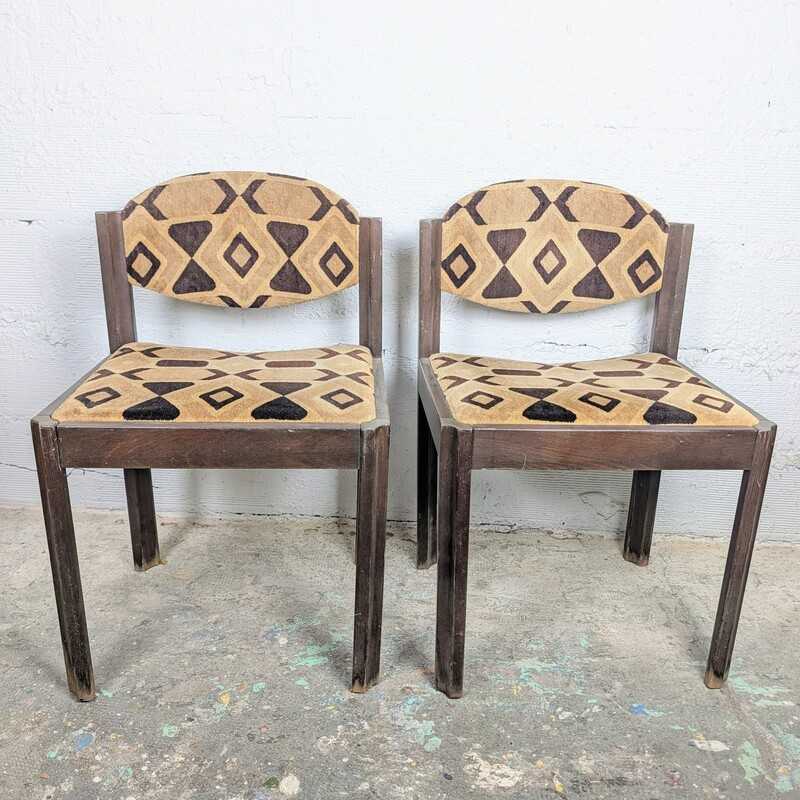 Paire de chaises vintage 70'S tissu géométrique | l'Atelier Imparfait