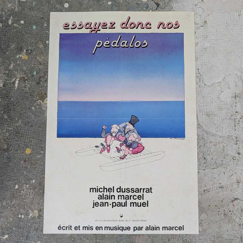 Affiche spectacle vintage Pédalos Alain Marcel années 80