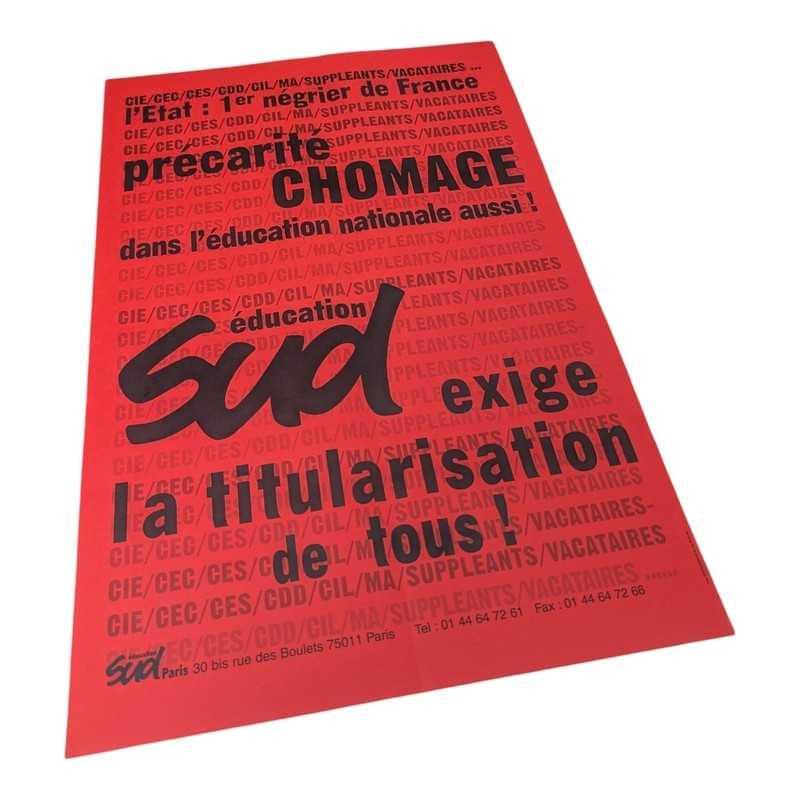 Affiche militante SUD Éducation vintage rouge