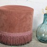 Pouf Rond Velours Vieux Rose à Franges Vintage | L'Atelier Imparfait