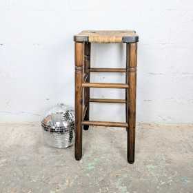 Tabouret haut en bois & paille
