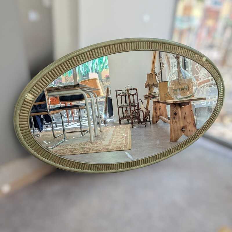 Grand Miroir Ovale Vintage Vert Sauge Strié | l'Atelier Imparfait