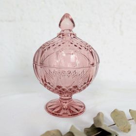 Bonbonnière rose en verre