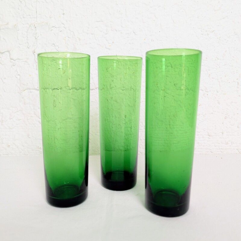 3 verres long drink verre bullé vert vintage |&nbsp;l'Atelier Imparfait