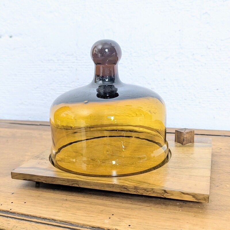 Cloche fromage verre ambré vintage & plateau bois | l'Atelier Imparfait