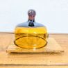 Cloche fromage verre ambré vintage & plateau bois | l'Atelier Imparfait