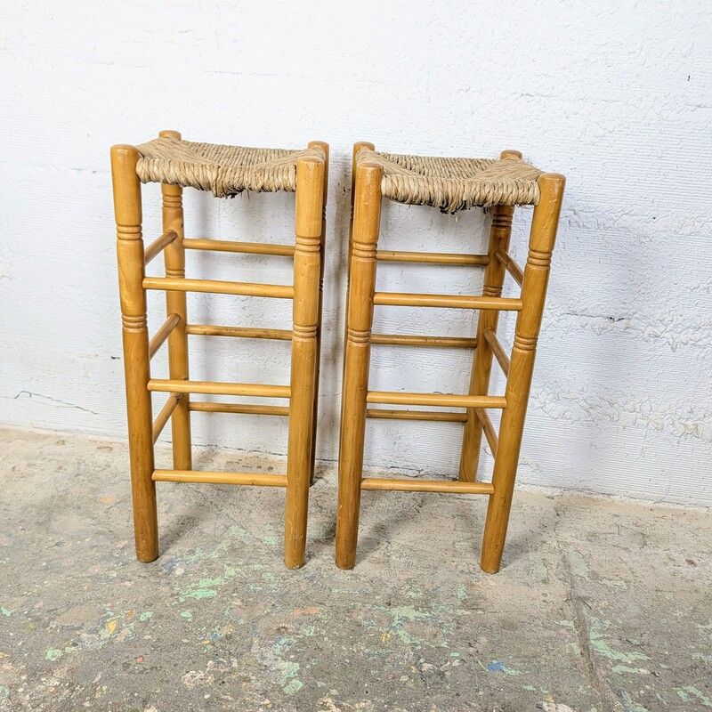 Tabouret Haut en Bois & Paille | L'Atelier Imparfait