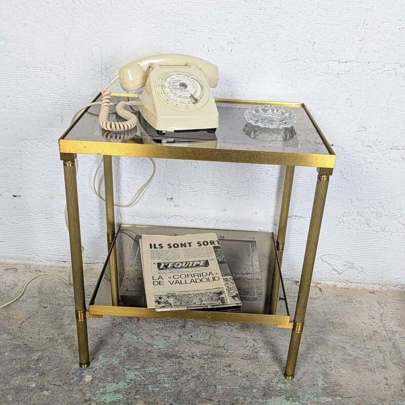 Table d'appoint vintage laiton et verre fumé | L'Atelier Imparfait