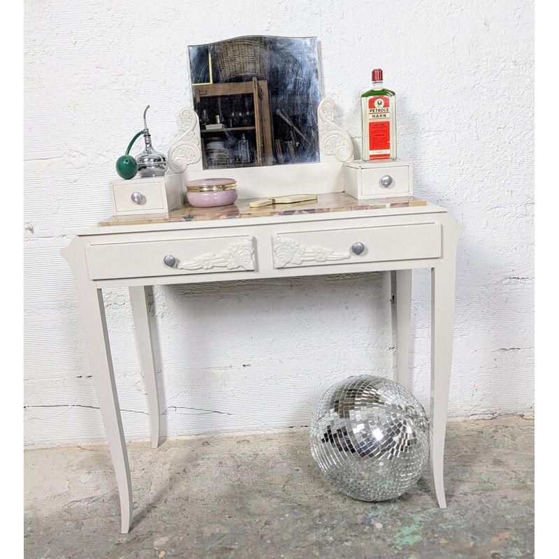 Coiffeuse Art Déco en marbre et bois peint | L'Atelier Imparfait