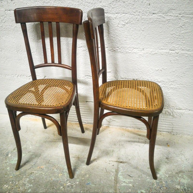 Lot De 3 Chaises Cannées Vintage (blanches, Bois Et Rotin, Chinées à Portobello)